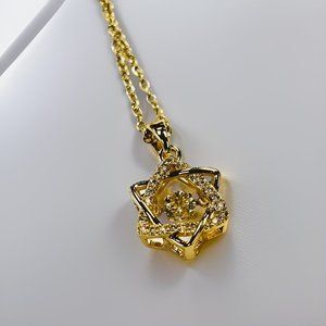 Gold 2.0 ct Zircon Hexagon with Round Cut Floater Pendant Necklace